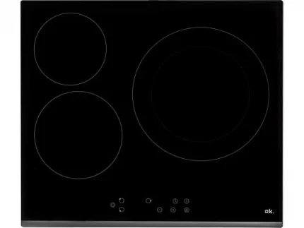 OK OBH 26223 – Placa Vitrocerámica 3 Zonas, Zona Grande 30 cm, 59 cm, Negra